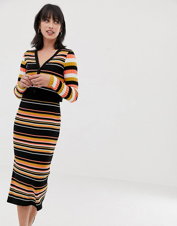 ASOS DESIGN Randig ribbad midikjol i smal passform