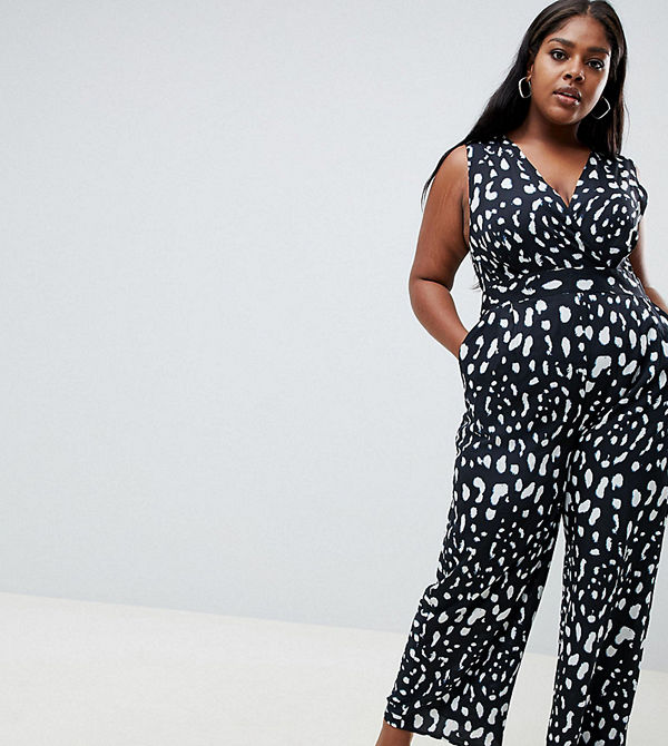 Yumi Plus Jumpsuit med monokromt djurmönster