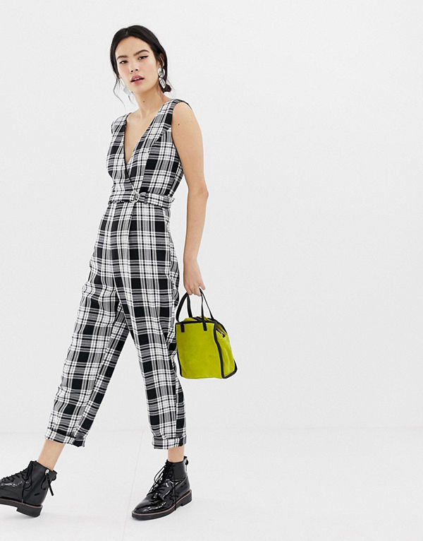Miss Selfridge Rutig jumpsuit med korslagd front