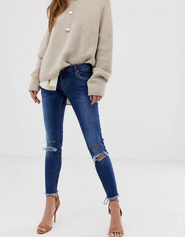 One Teaspoon Freebird Skinny jeans med slitna detaljer Bonnie blue