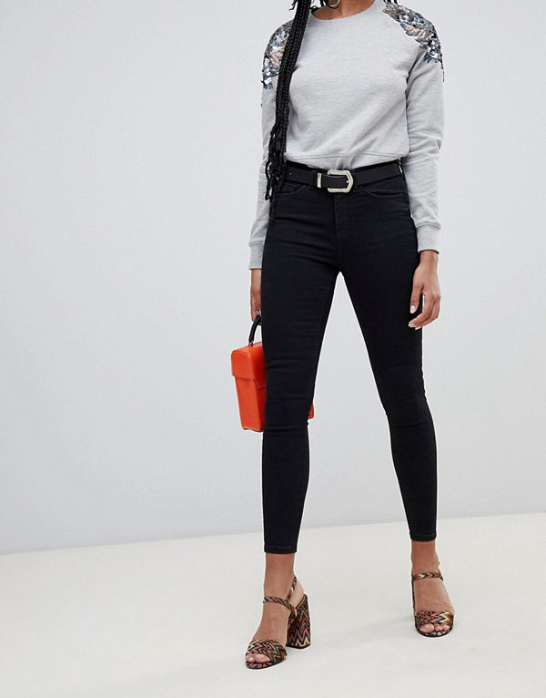 Miss Selfridge Svarta skinny jeans med hög midja
