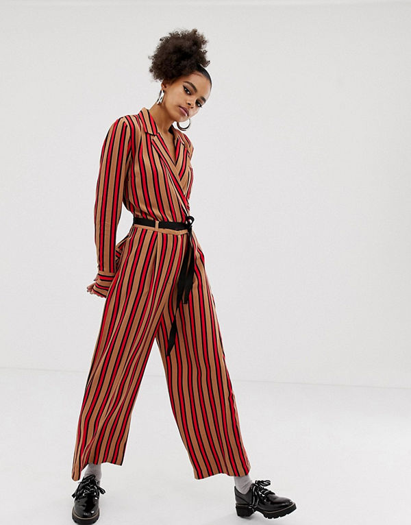 Collusion Randig jumpsuit i omlottmodell