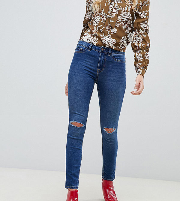 New Look Tall Blå skinny jeans med knärevor