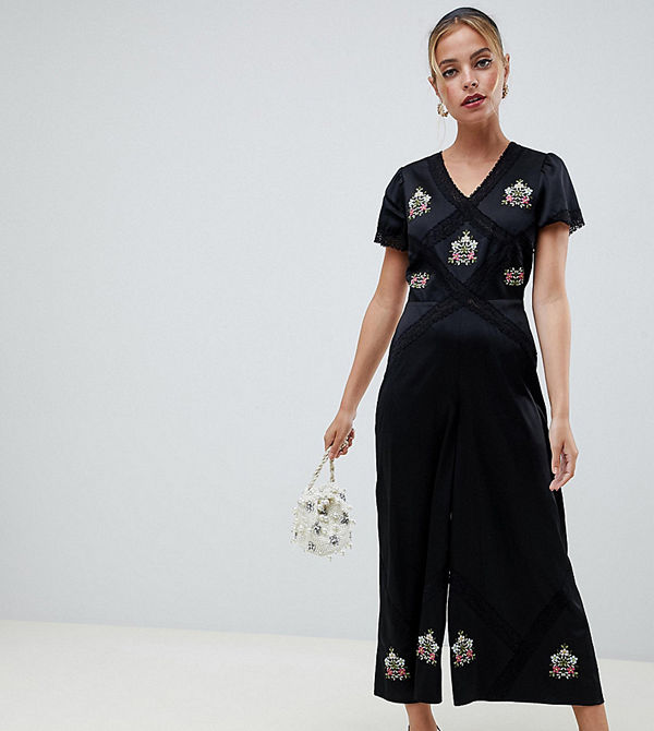 ASOS Petite Tea-jumpsuit med dekorationer och spetsinlägg