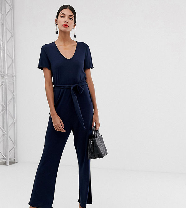 Vero Moda Tall Ribbad jumpsuit med rullfåll