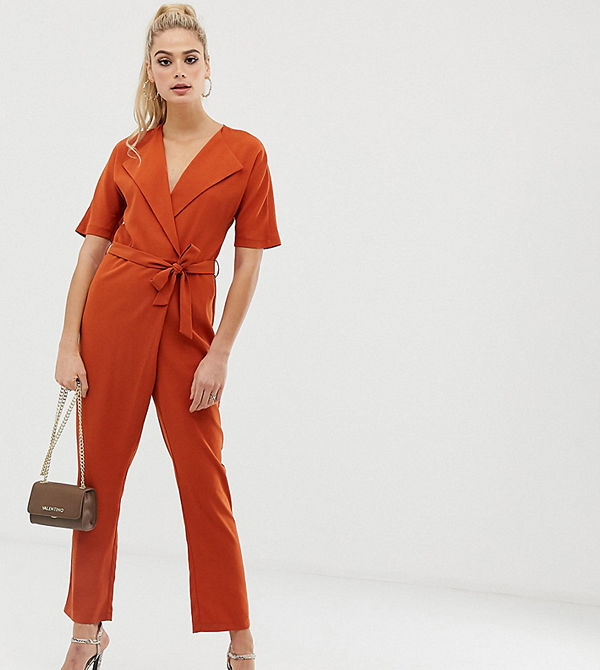 Asos Tall Jumpsuit med skärp och omlott Rostfärgat