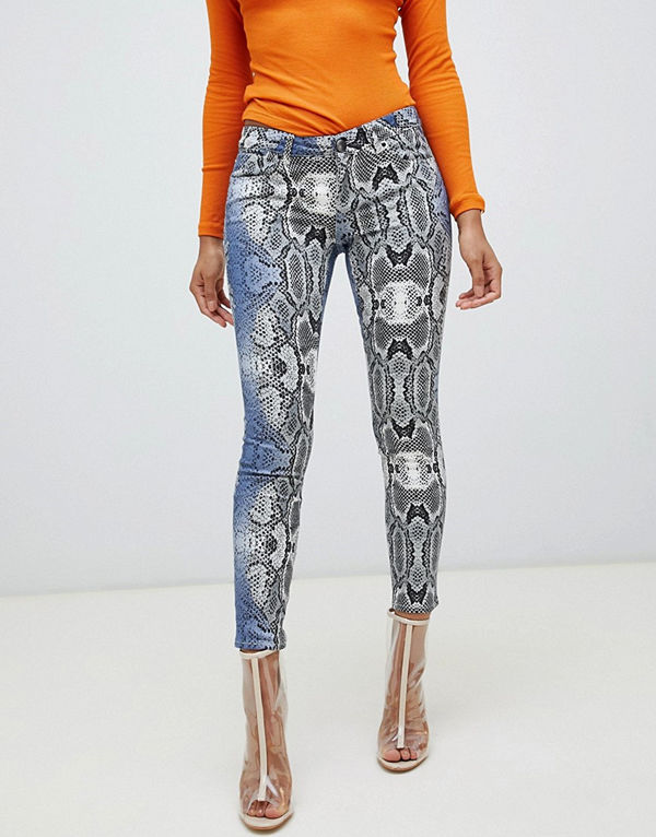 ASOS DESIGN Whitby Ormskinnsmönstrade skinny jeans med låg midja