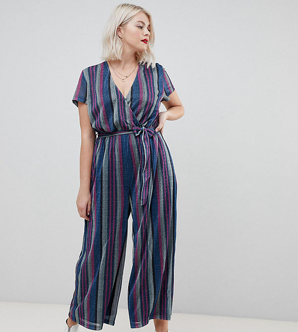 UNIQUE21 Hero Glittrig kortärmad jumpsuit med ränder Flerrandig