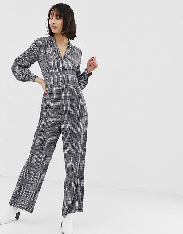 Warehouse Rutig jumpsuit Elfenbensvitt rutmönster