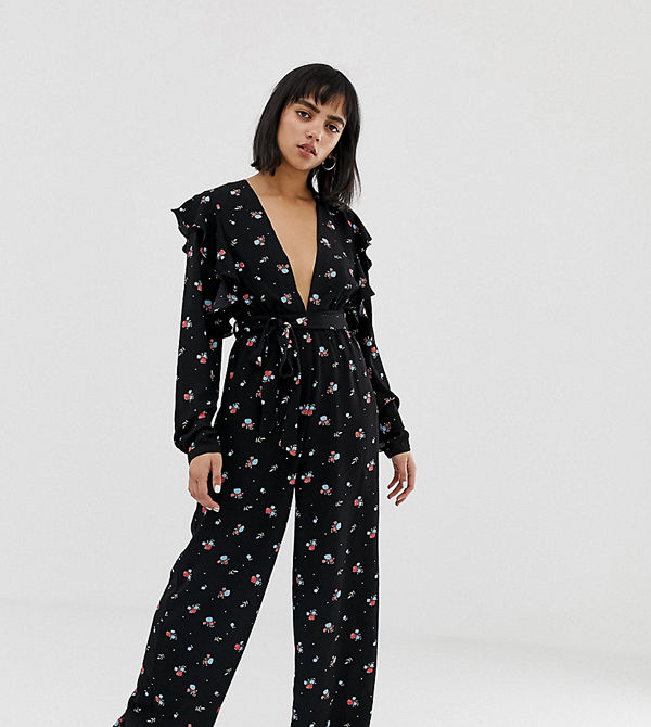 Glamorous Petite Jumpsuit med utsvängda ärmar och vintageinspirerat blommönster