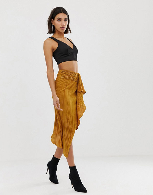 ASOS DESIGN Plisserad midikjol med knytning framtill Orche