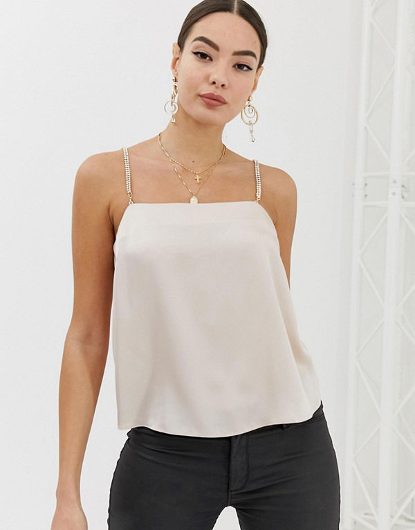 ASOS DESIGN Satinlinne med utsmyckade band Blush