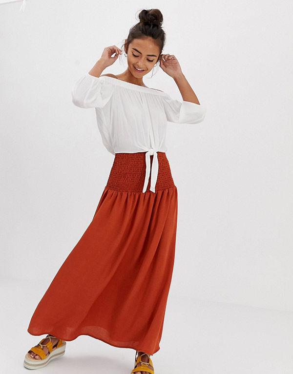 ASOS DESIGN Maxikjol med smockat midjeband Ginger