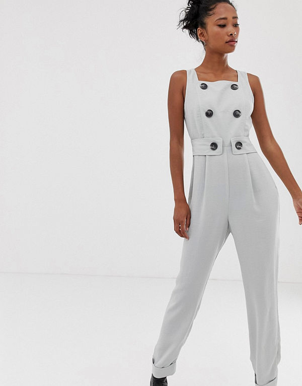 ASOS DESIGN Jumpsuit i förklädesmodell med knappar framtill