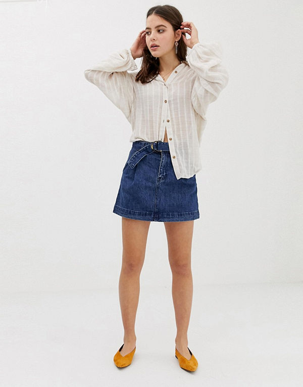 Free People Jeanskjol med bälte Indigoblå
