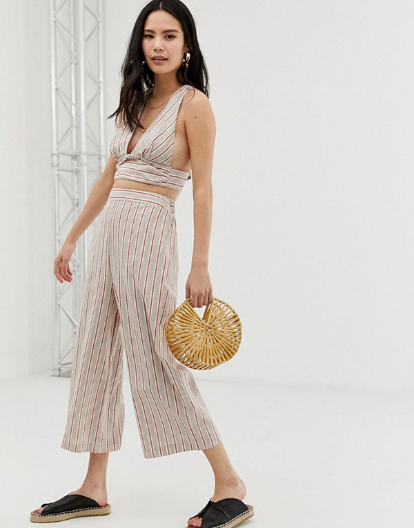 ASOS DESIGN Randiga culotte-byxor med linne