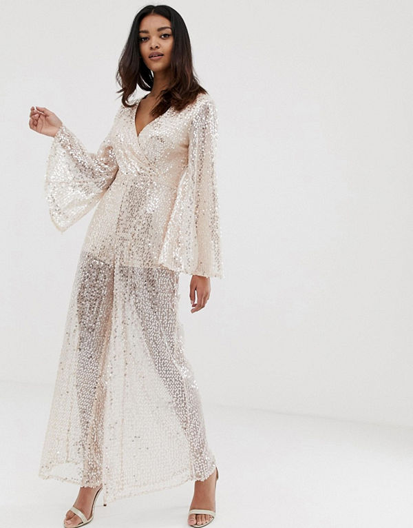The Girlcode Rosa jumpsuit i kimonomodell med paljetter och vida ben