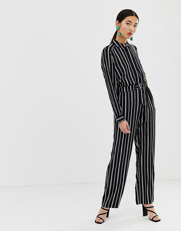 Warehouse Randig jumpsuit Svartrandig