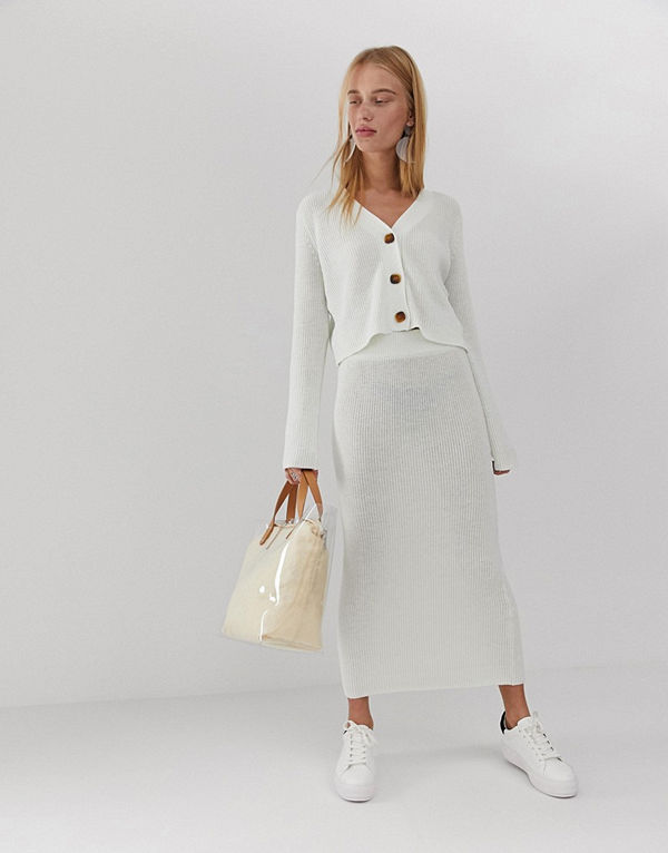 ASOS DESIGN Grovstickad midikjol i ekologiskt garn