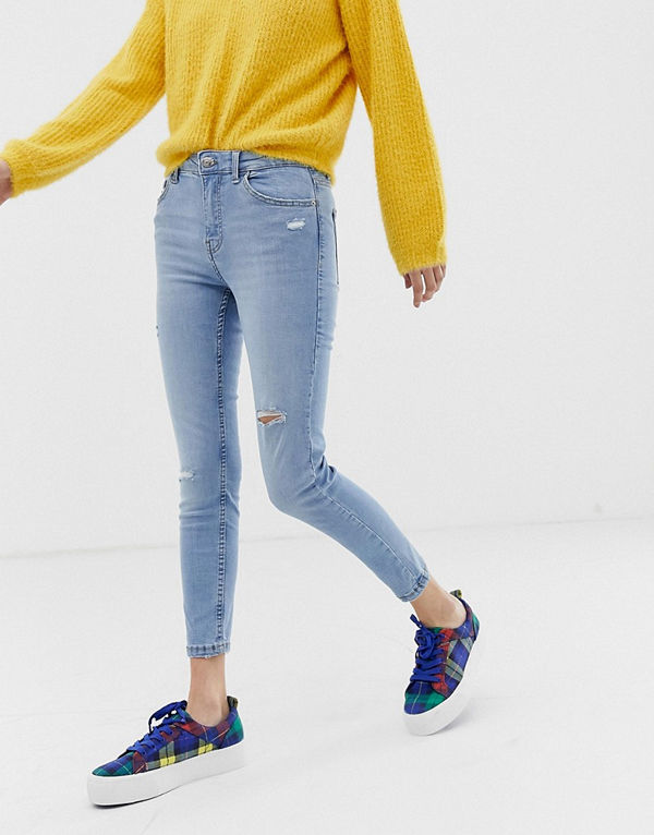 Bershka Blå ankellånga skinny jeans