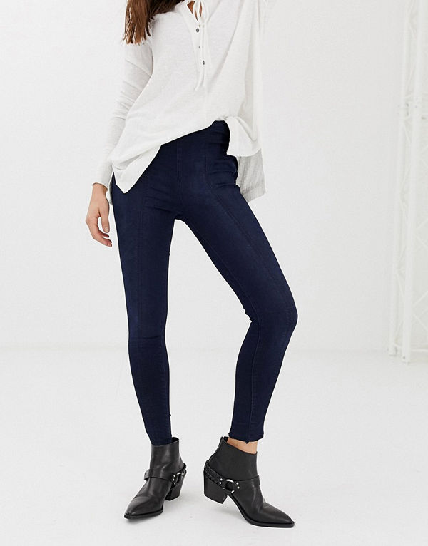 Free People Skinny jeans med markerad söm Mörk denim