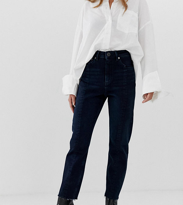 ASOS Petite Recycled Farleigh Mörkblå slim mom jeans med hög midja och sömdetalj framtill Mörkblå