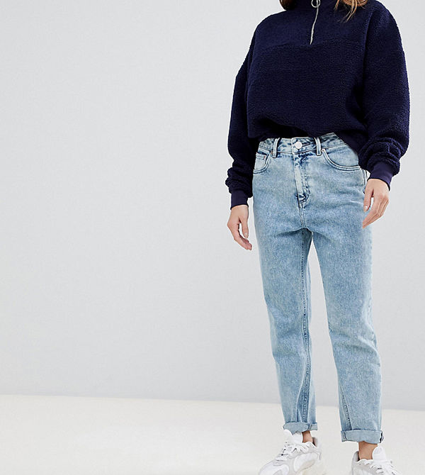 ASOS Petite Farleigh slim mom jeans med hög midja i stentvättad 80-talslook Tvättad vintagelook