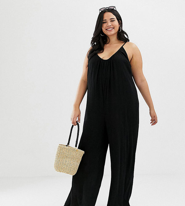 ASOS Curve Krinklad jumpsuit med djup skärning i ryggen