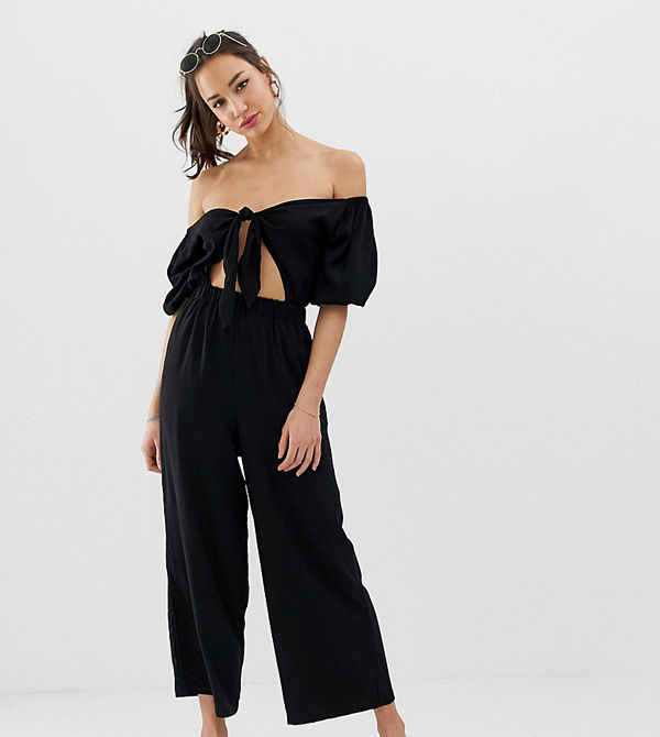 Asos Tall Jumpsuit med puffärm och knytdetalj