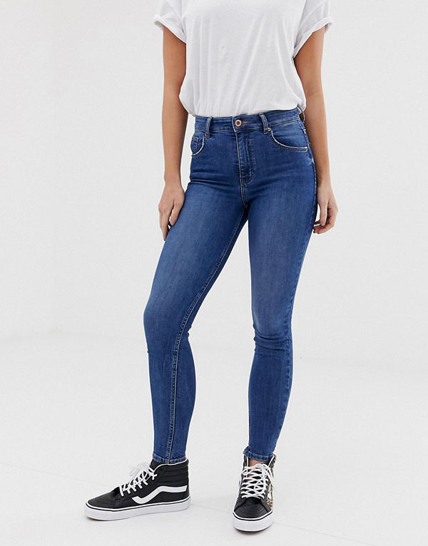 Bershka Blå skinny jeans med extremt hög midja