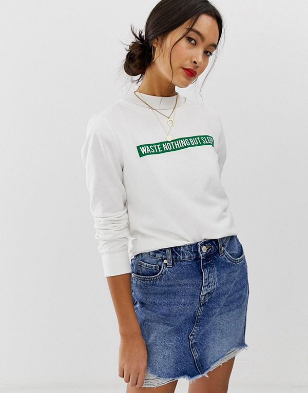 Only Sweatshirt i ekologisk bomull med slogan White w femme print