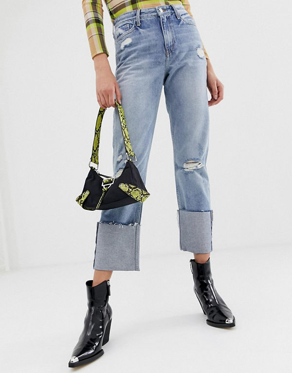 River Island Boyfriend-jeans med uppvikta ben Light auth