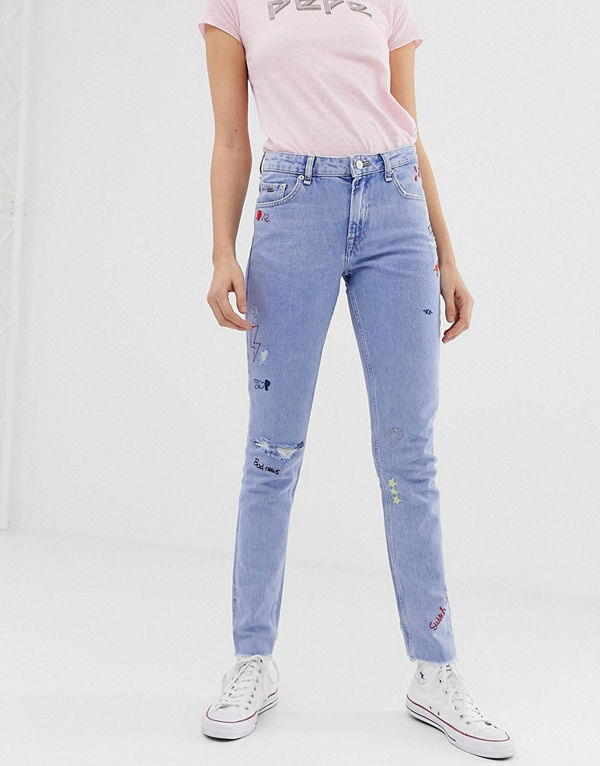 Pepe Jeans Heidi Boyfriendjeans med klotter Denim