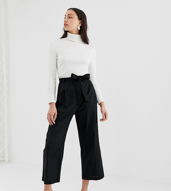 Asos Tall Culotte-byxor i linne med knytning i midjan