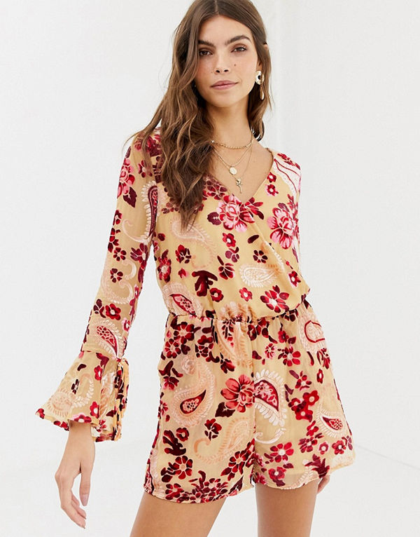 Glamorous Blommig playsuit i devoré Röd
