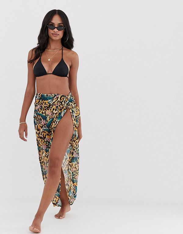 ASOS DESIGN Strandsarong med tropiskt animaliskt mönster med knut framtill Tropiskt djurmönster