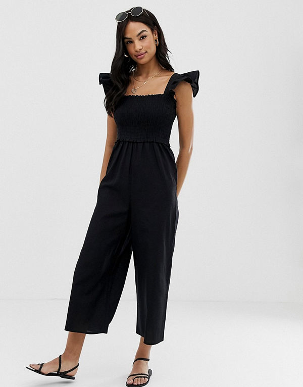 ASOS DESIGN Jumpsuit med smockad volangärm