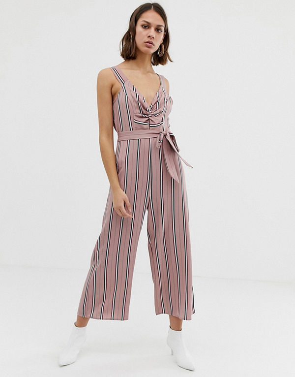 Unique21 Randig jumpsuit med vriden omlott Rosa med ränder