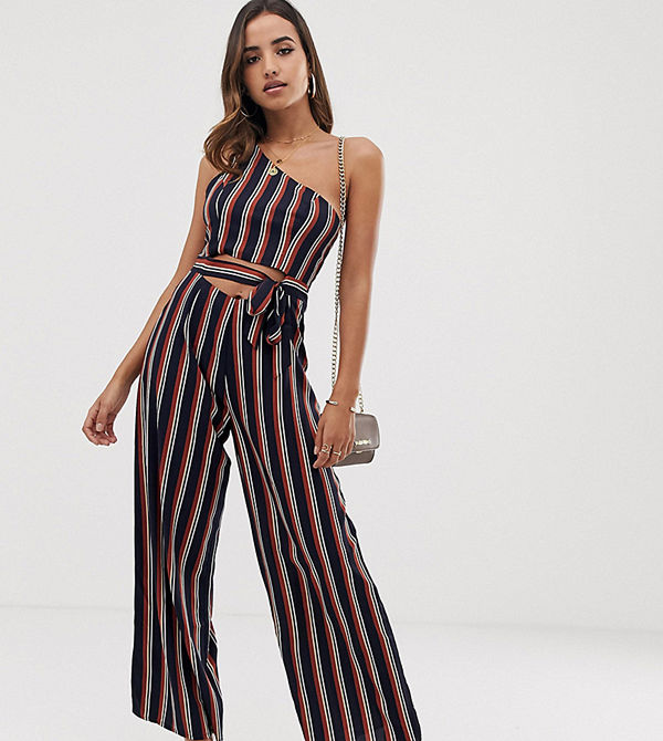 Parallel Lines Randig enaxlad jumpsuit med utskurna detaljer Marinblå kritstrecksrandig