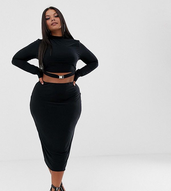 Fashionkilla Plus Fashionkilla Plusstorlek Svart midaxikjol i bodyconmodell