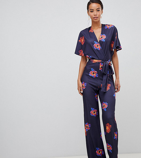 True Violet Tall Blommig jumpsuit med utsvängd ärm Festligt