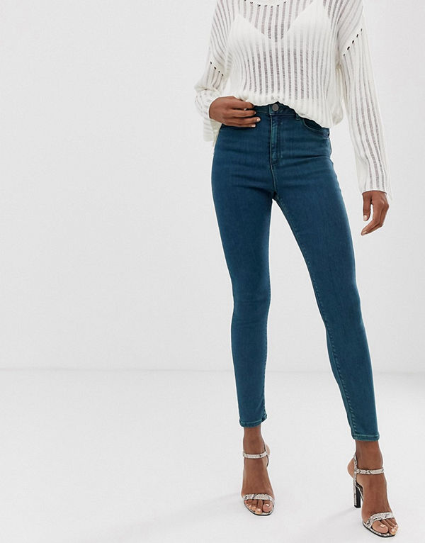 ASOS DESIGN Ridley Gröna skinny jeans med hög midja Grönblå