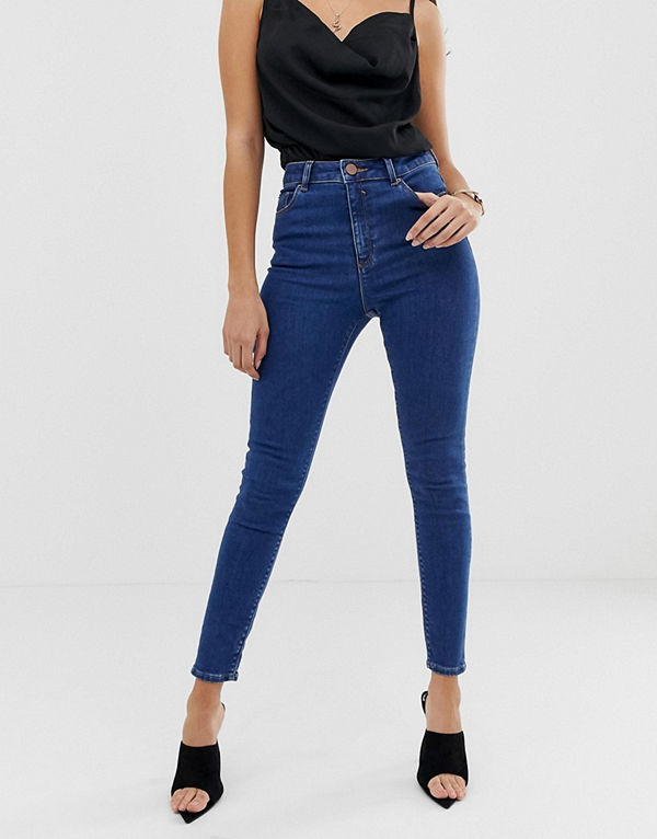 ASOS DESIGN Ridley Mellanblå skinny jeans med hög midja Mellanblå