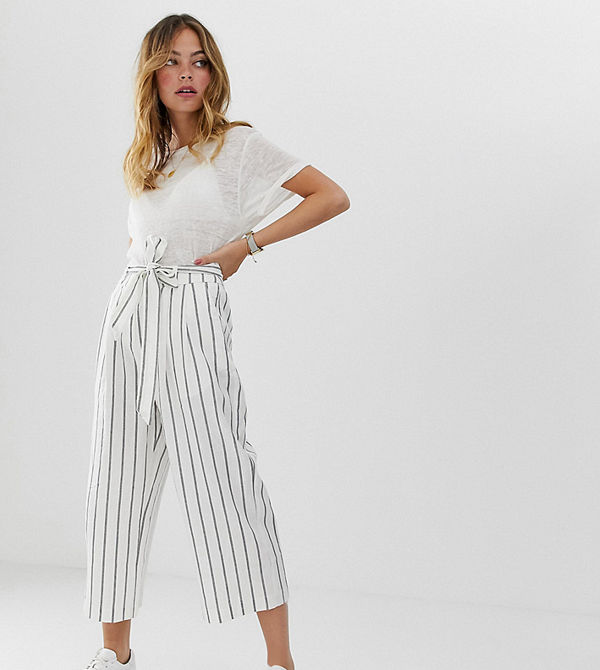 ASOS Petite Randiga culotte-byxor i linnetyg med knytning i midjan Rand