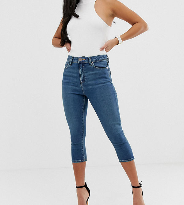 ASOS Petite Ridley Havsblå ankellånga skinny jeans med hög midja Seal blue