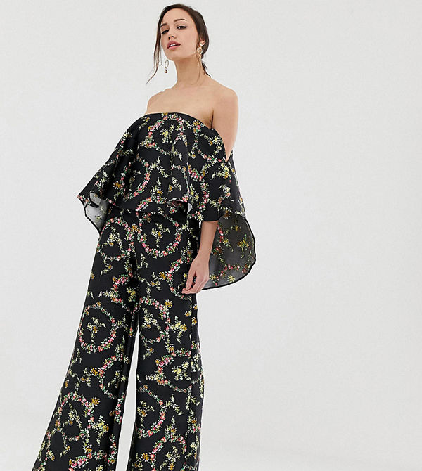 Asos Tall Blommig jumpsuit med strukturerat överlager