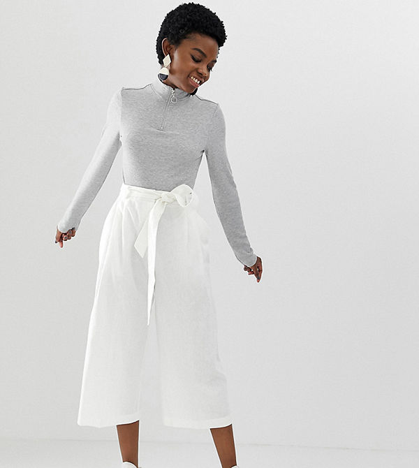 ASOS Petite Culotte-byxor i linne med knytskärp