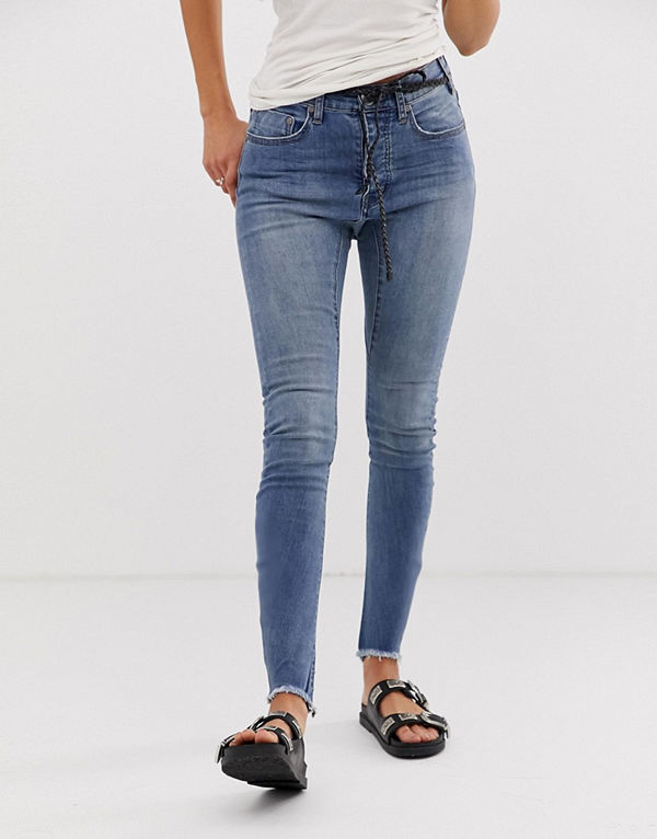 One Teaspoon Bite Me Skinny jeans med broderad text Blue blonde
