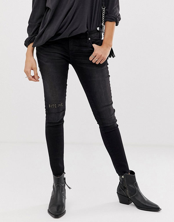 One Teaspoon Freebirds Skinny jeans med slitna knän Jett black