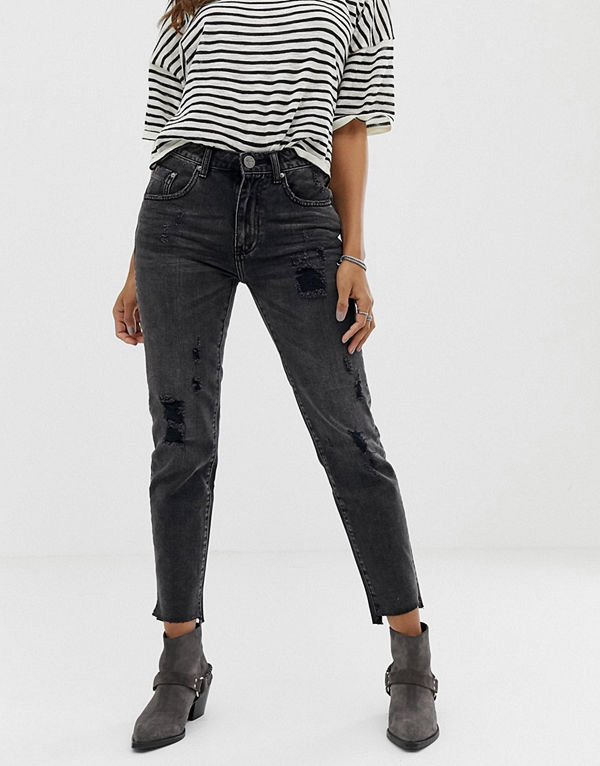 One Teaspoon Awesome Baggies Boyfriendjeans med sliten fåll Double bass